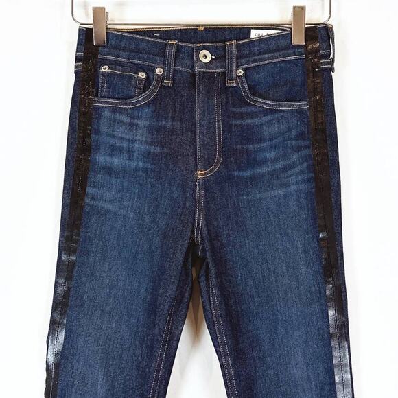Rag & Bone Women's 25 High Rise Ankle Skinny Jeans Mad RVR Side Stripe Dark Wash - Picture 2 of 6